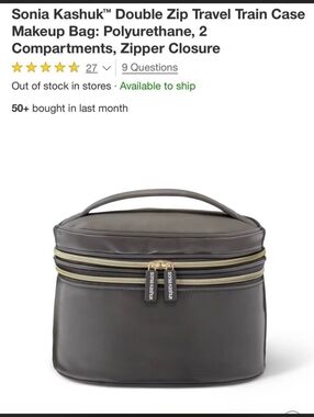 Sonia Kashuk Double Zip Travel Train Case Makeup Bag